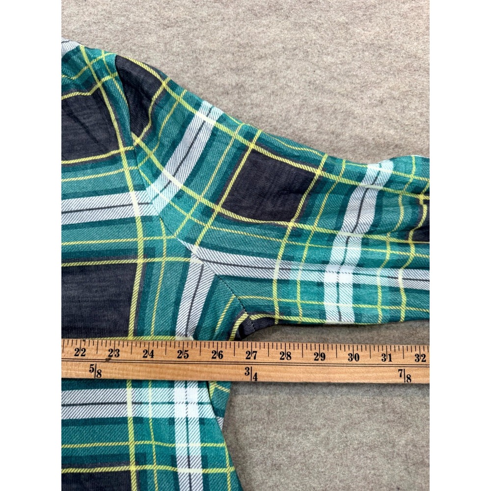 Rose Gal Womens 22 Plaid Stretch V Neck High Low Hem Blouse Top Green Multi - Picture 11 of 14